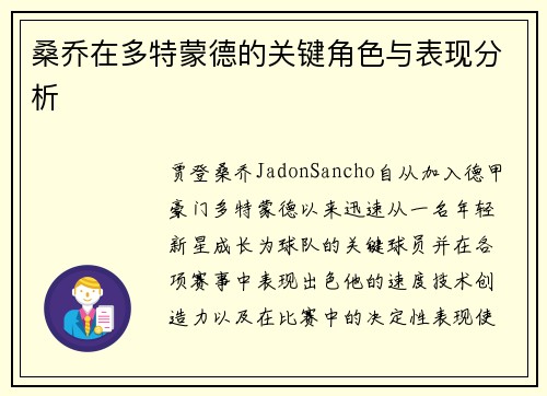 桑乔在多特蒙德的关键角色与表现分析