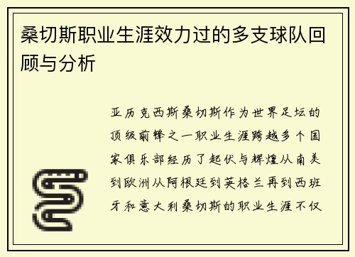 桑切斯职业生涯效力过的多支球队回顾与分析